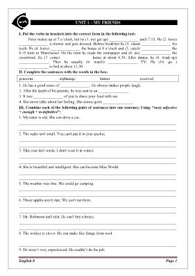 Bài tập Unit 1 môn Tiếng Anh 8 - Phần 3